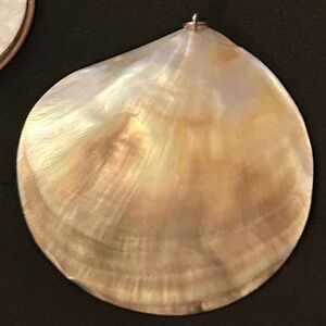 Vintage All Natural Mother Of Pearl Hand Polished Oyster Shell PENDANT Gold Bail